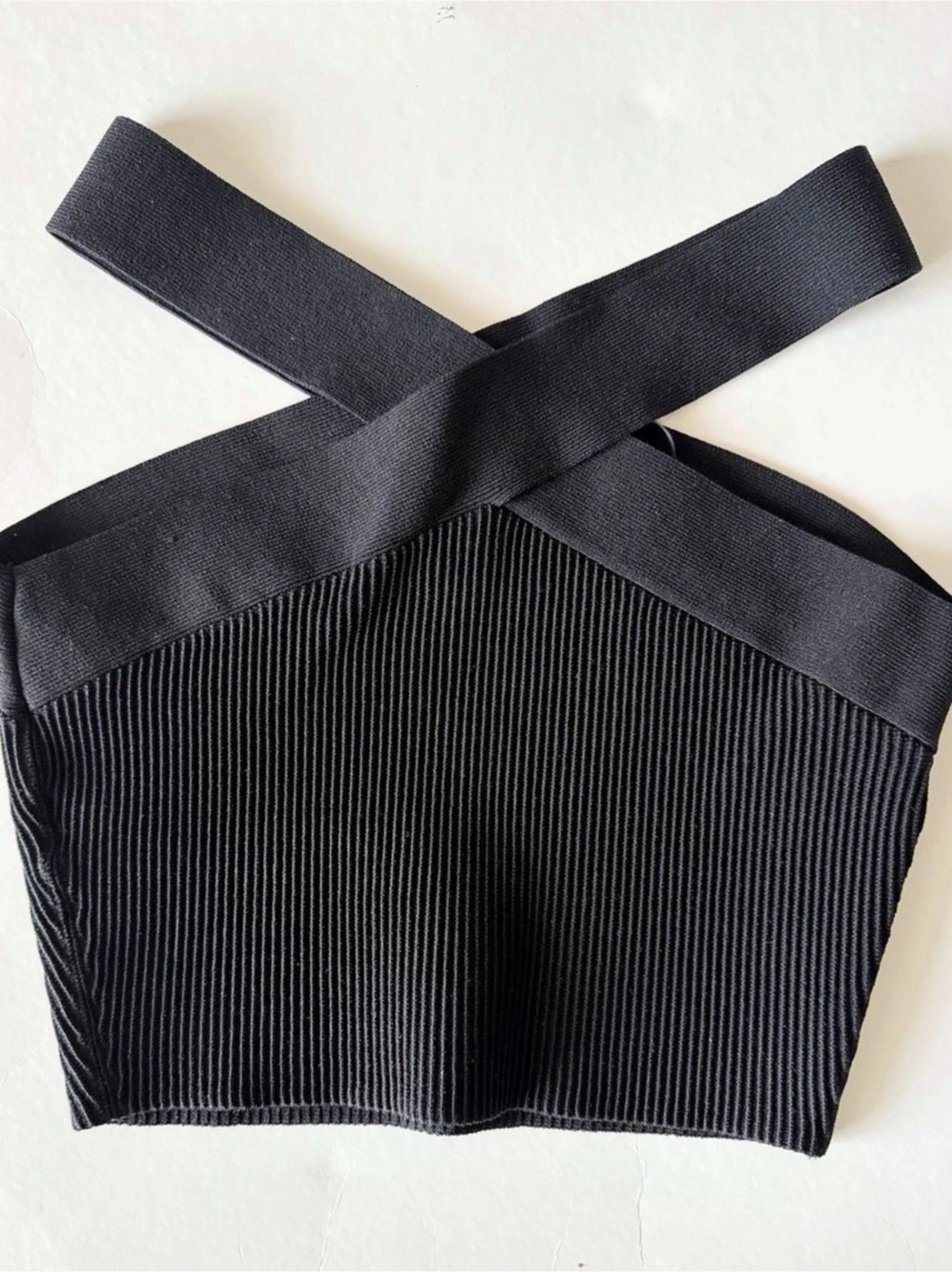Babaton Sculpt Knit Criss Cross Cropped Tank Black Size Medium
